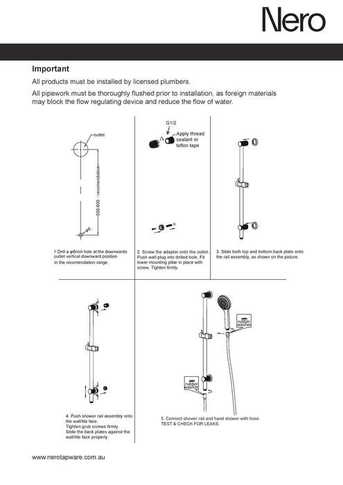 Nero Opal Shower Rail With Air Shower