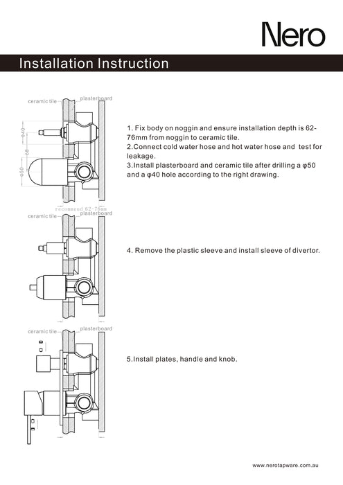 Nero Opal Shower Mixer With Divertor Separate Plate