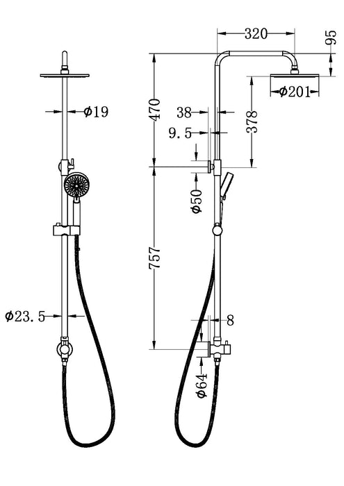 Nero Dolce Round Twin Shower Bottom Inlet