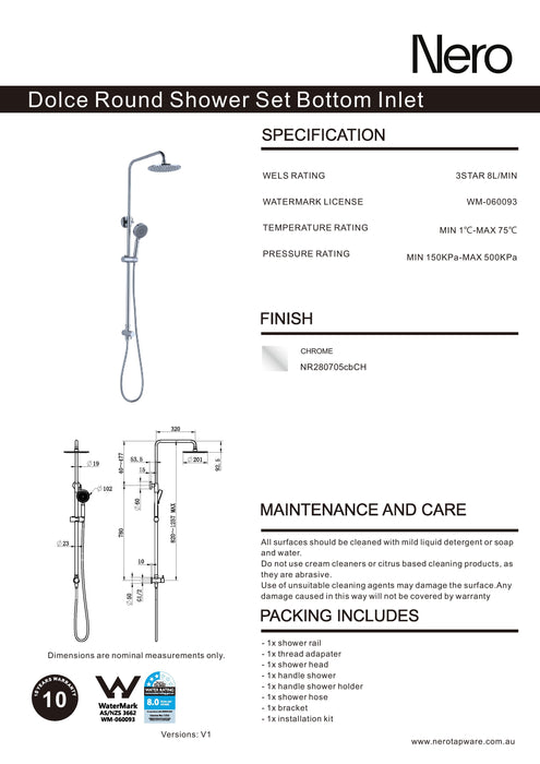 Nero Dolce Round Twin Shower Bottom Inlet