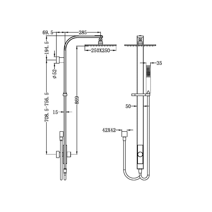 Nero Astra Rain Square Twin Shower Double Hose