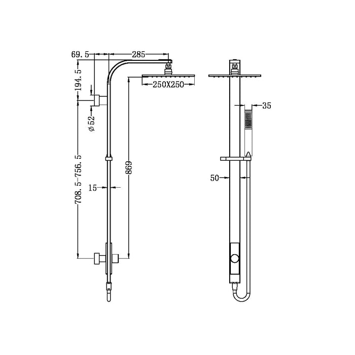 Nero Astra Rain Square Twin Shower Single Hose