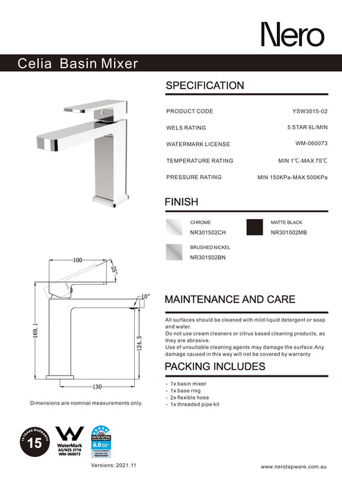 Nero Celia Basin Mixer Builders Range