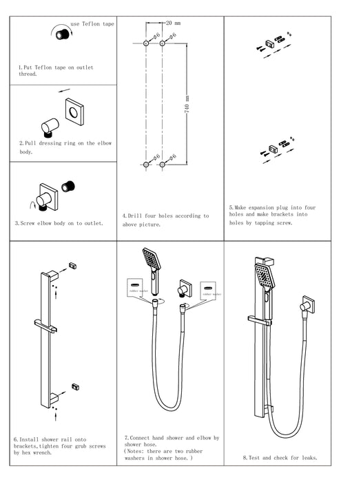 Nero Rain Square 3 Function Shower Rail