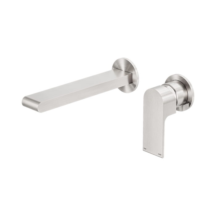 Nero Bianca Wall Basin/Bath Mixer Separate Back Plate 187mm - Brushed Nickel