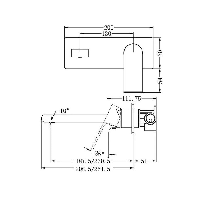 Nero Bianca Wall Basin/Bath Mixer 187mm