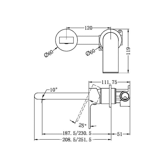 Nero Bianca Wall Basin/Bath Mixer Separate Back Plate 187mm