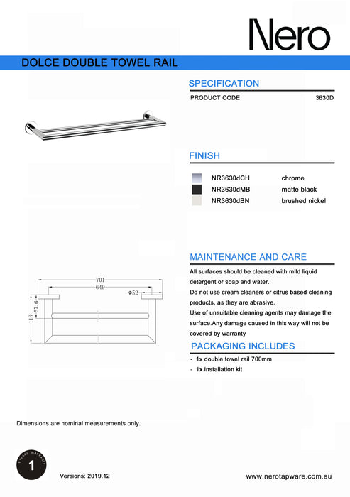 Nero Dolce Double Towel Rail 700mm