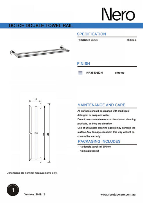 Nero Dolce Double Towel Rail 700mm