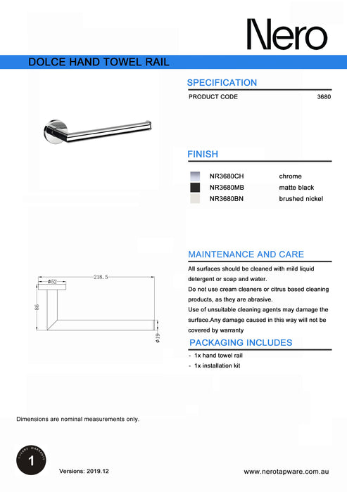 Nero Dolce Hand Towel Rail