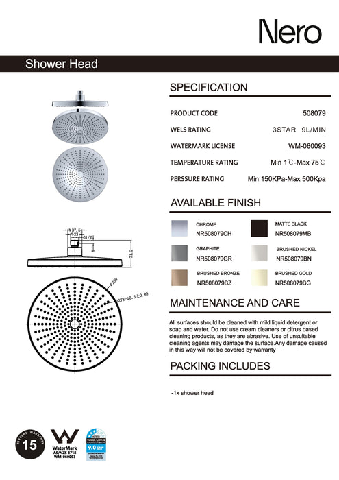 Nero Opal 250mm Shower Head