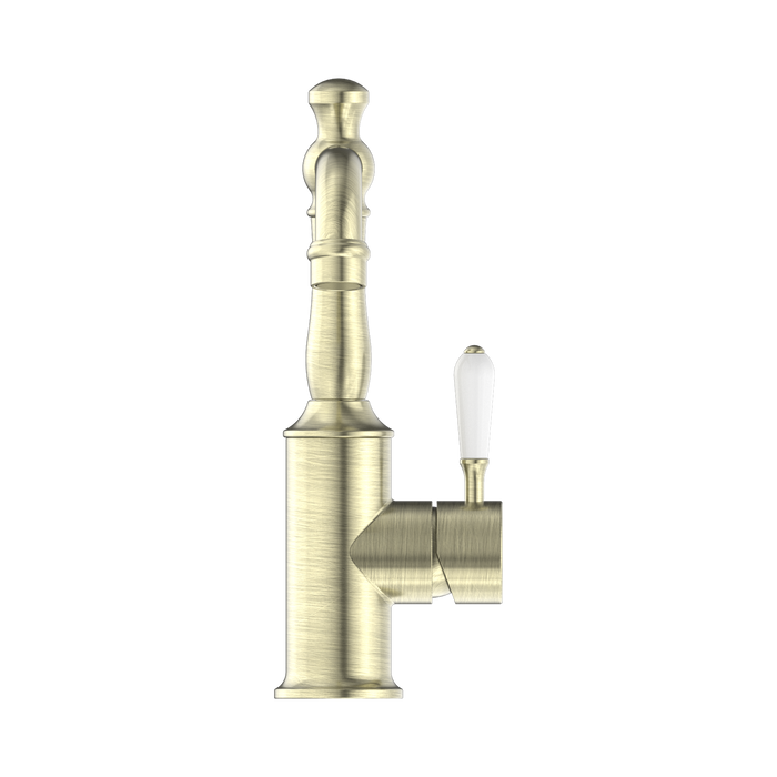 Nero NR69210101AB York Basin Mixer With White Porcelain Lever Aged Brass image 2 | SKU: NR69210101AB