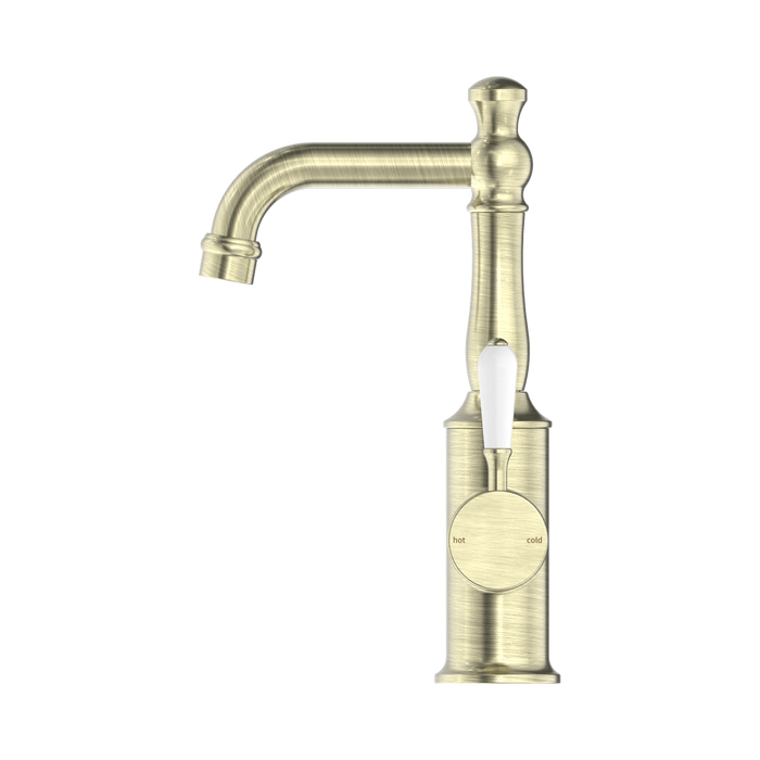 Nero NR69210101AB York Basin Mixer With White Porcelain Lever Aged Brass image 3 | SKU: NR69210101AB