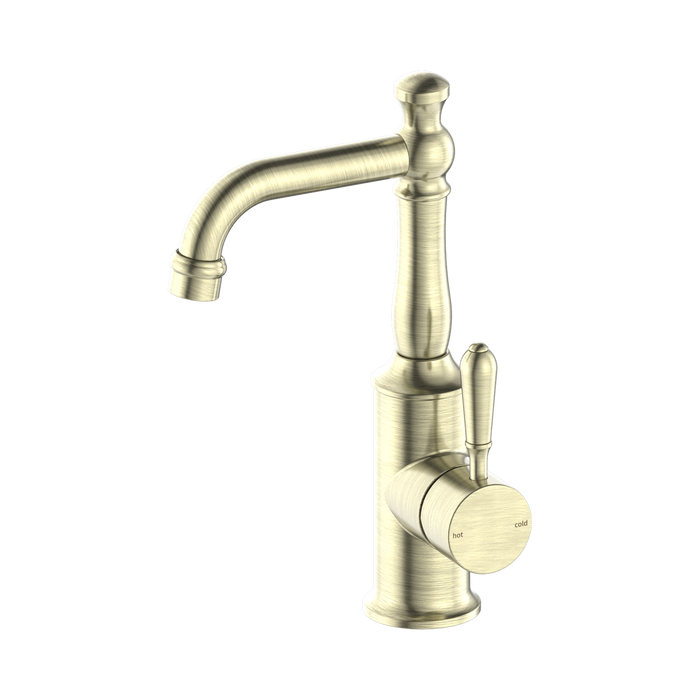 Nero York Basin Mixer With Metal Lever - Aged Brass