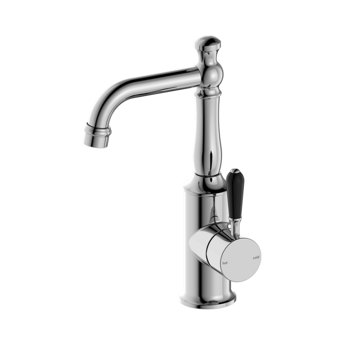 Nero York Basin Mixer With Black Porcelain Lever - Chrome