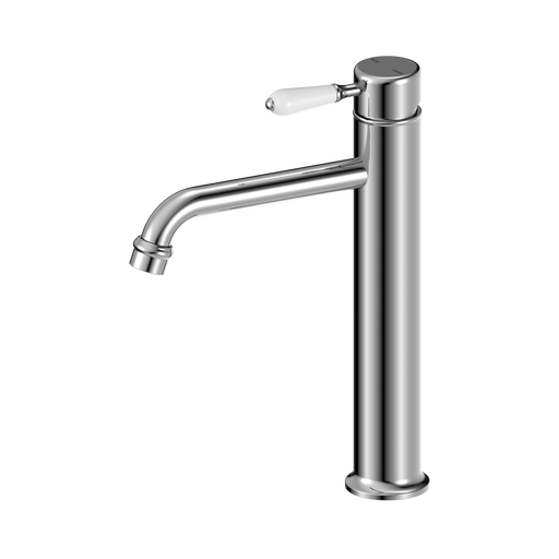 Nero York Straight Tall Basin Mixer With White Porcelain Lever - Chrome