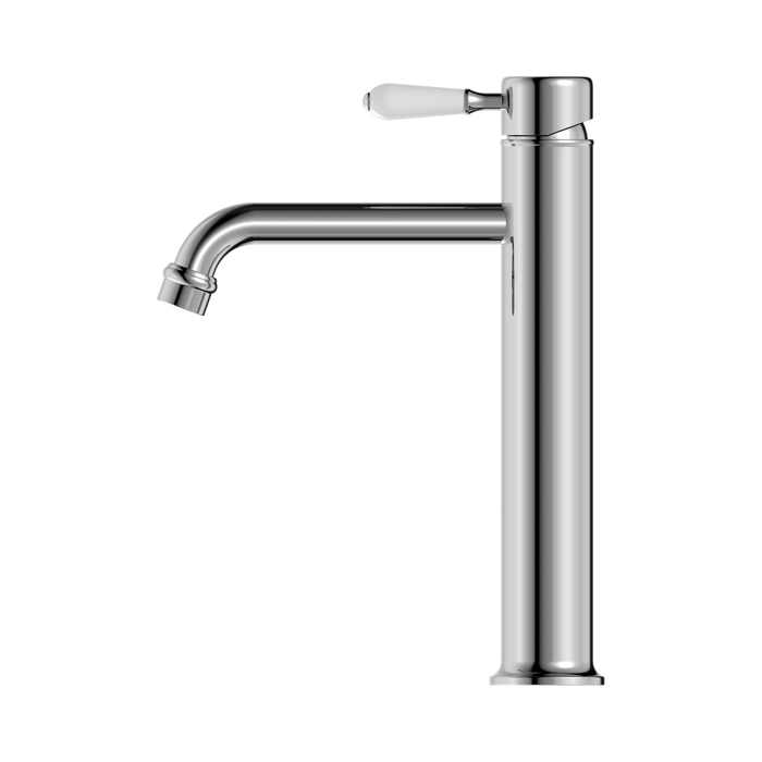 Nero NR692101a01CH York Straight Tall Basin Mixer With White Porcelain Lever Chrome image 3 | SKU: NR692101A01CH