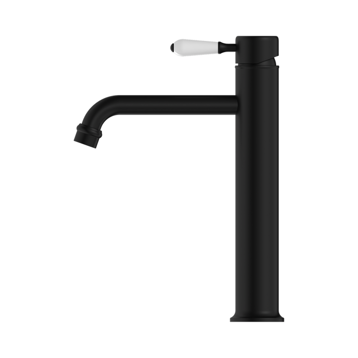 Nero NR692101a01MB York Straight Tall Basin Mixer With White Porcelain Lever Matte Black image 3 | SKU: NR692101A01MB