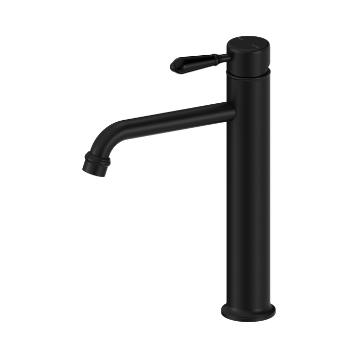 Nero York Straight Tall Basin Mixer With Metal Lever - Matte Black