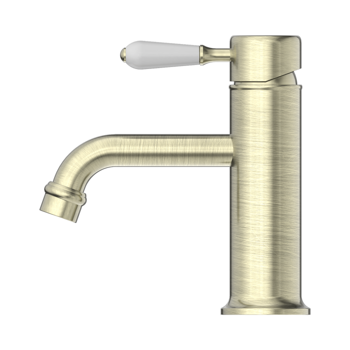 Nero NR692101b01AB York Straight Basin Mixer With White Porcelain Lever Aged Brass image 2 | SKU: NR692101B01AB