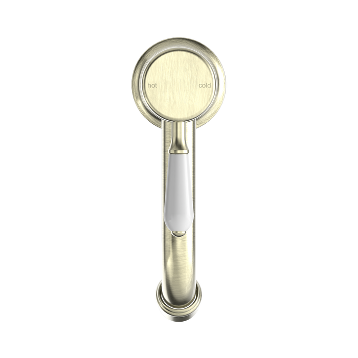 Nero NR692101b01AB York Straight Basin Mixer With White Porcelain Lever Aged Brass image 3 | SKU: NR692101B01AB
