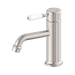 Nero York Straight Basin Mixer With White Porcelain Lever - Brushed Nickel