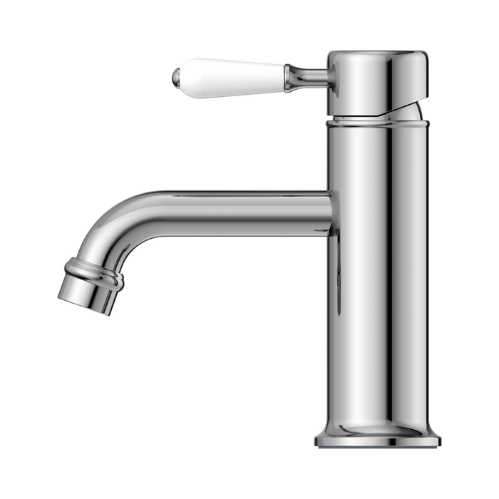 Nero NR692101b01CH York Straight Basin Mixer With White Porcelain Lever Chrome image 2 | SKU: NR692101B01CH