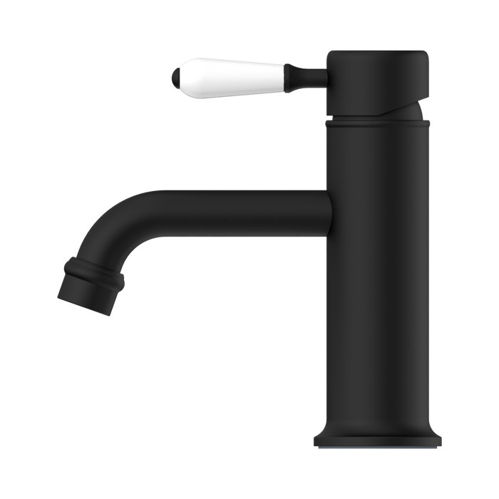 Nero NR692101b01MB York Straight Basin Mixer With White Porcelain Lever Matte Black image 2 | SKU: NR692101B01MB