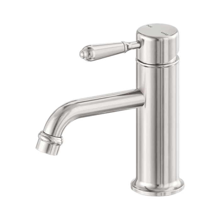 Nero York Straight Basin Mixer With Metal Lever - Brushed Nickel