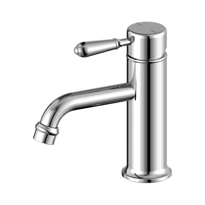 Nero York Straight Basin Mixer With Metal Lever - Chrome