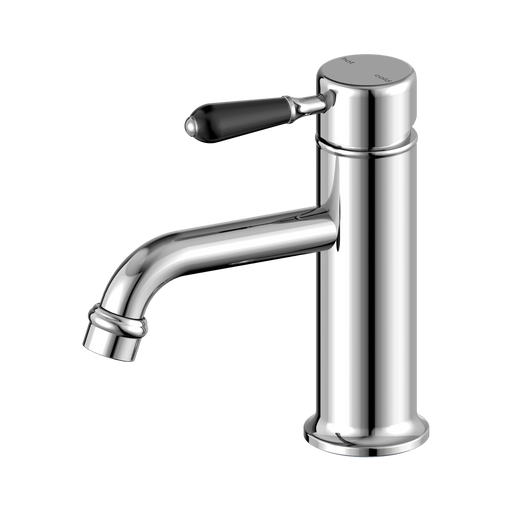 Nero York Straight Basin Mixer With Black Porcelain Lever - Chrome