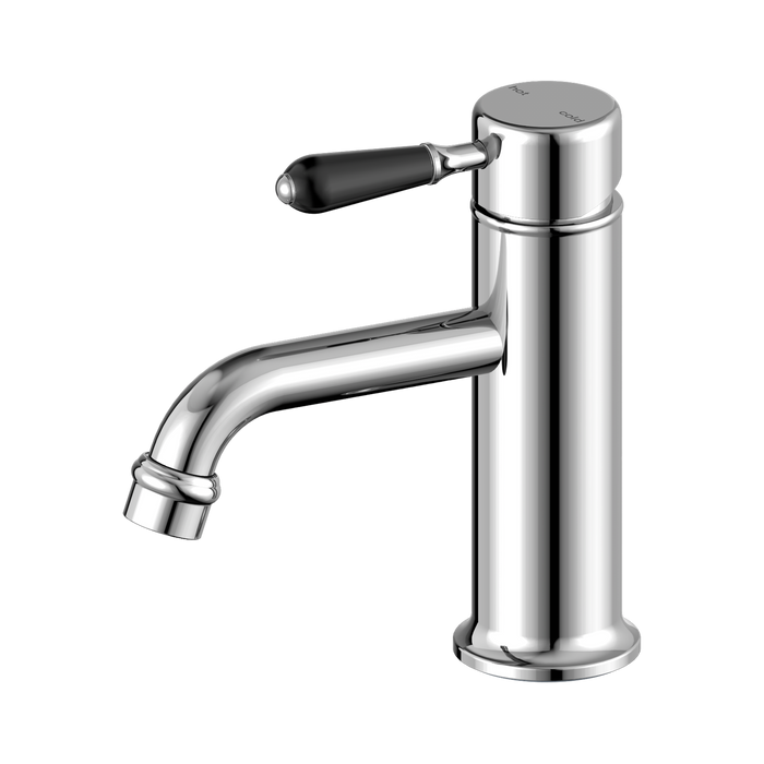 Nero York Straight Basin Mixer With Black Porcelain Lever - Chrome
