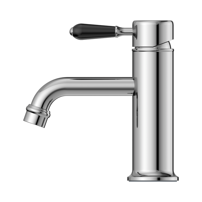 Nero NR692101b03CH York Straight Basin Mixer With Black Porcelain Lever Chrome image 2 | SKU: NR692101B03CH