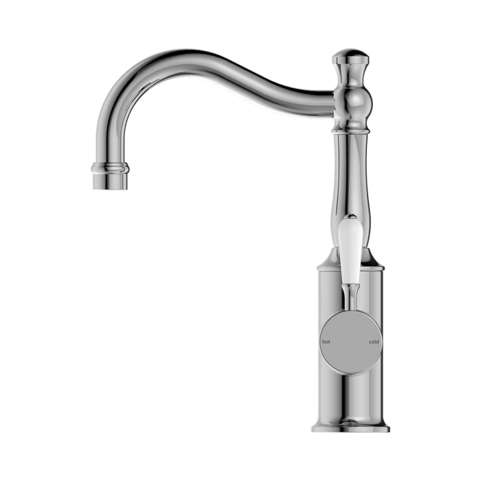 Nero NR69210201CH York Basin Mixer Hook Spout With White Porcelain Lever Chrome image 3 | SKU: NR69210201CH