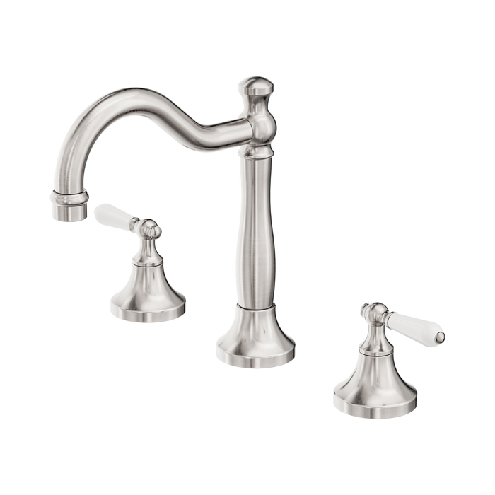 Nero York Basin Set With White Porcelain Lever - Brushed Nickel