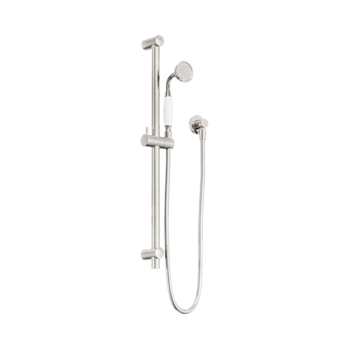 Nero York Shower Rail With White Porcelain Hand Shower - Brushed Nickel