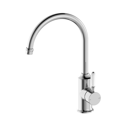 Nero York Kitchen Mixer Gooseneck Spout With White Porcelain Lever - Chrome