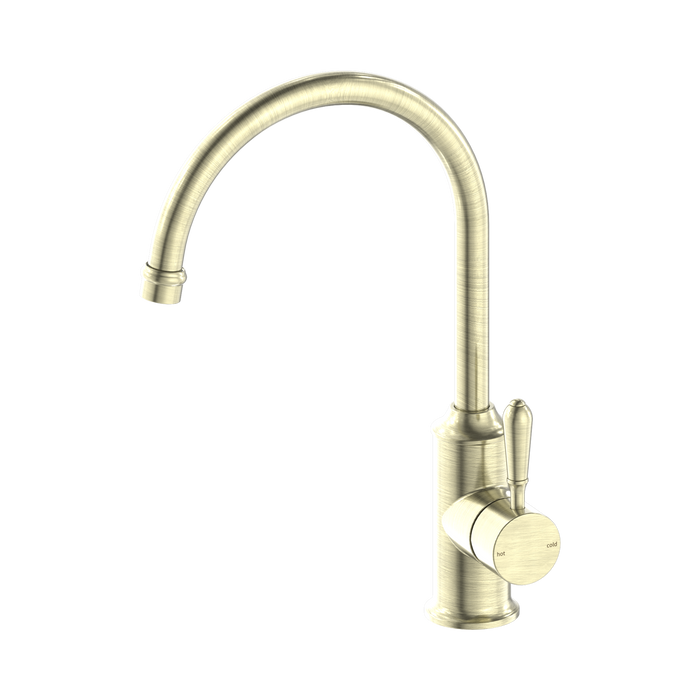 Nero York Kitchen Mixer Gooseneck Spout With Metal Lever - Aged Brass
