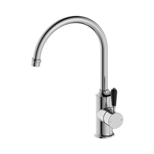 Nero York Kitchen Mixer Gooseneck Spout With Black Porcelain Lever - Chrome