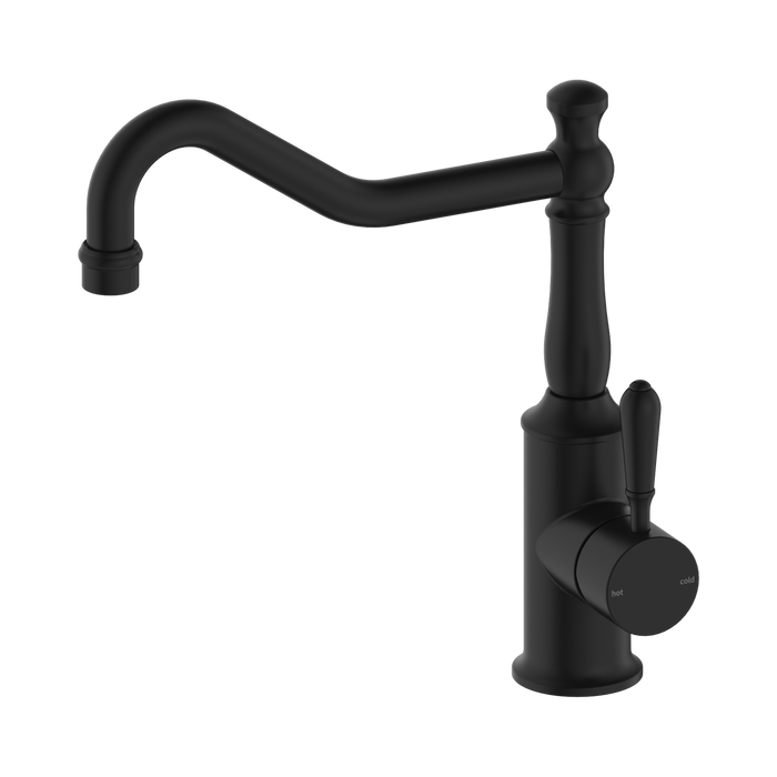 Nero York Kitchen Mixer Hook Spout With Metal Lever - Matte Black