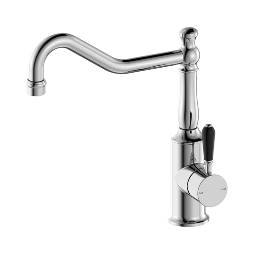 Nero York Kitchen Mixer Hook Spout With Black Porcelain Lever - Chrome
