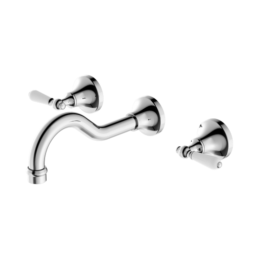 Nero York Wall Basin Set With White Porcelain Lever II - Chrome