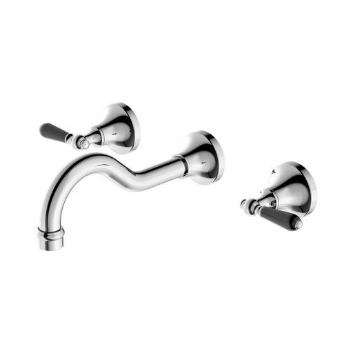 Nero York Wall Basin Set With Black Porcelain Lever II - Chrome