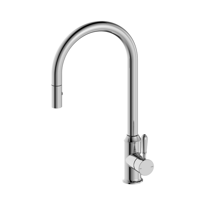Nero York Pull Out Sink Mixer With Vegie Spray Function With Metal Lever - Chrome