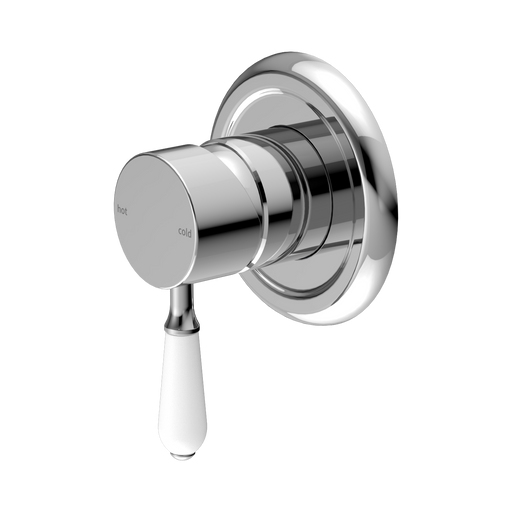 Nero York Shower Mixer With White Porcelain Lever - Chrome