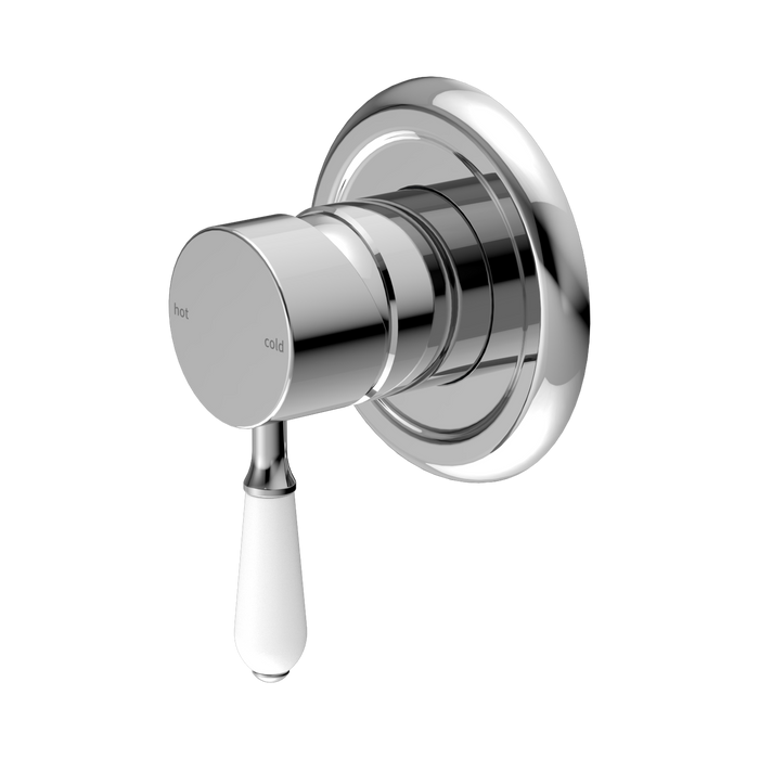 Nero York Shower Mixer With White Porcelain Lever - Chrome