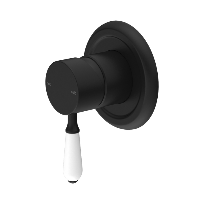 Nero York Shower Mixer With White Porcelain Lever - Matte Black