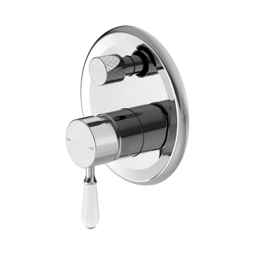Nero York Shower Mixer With Diverter With White Porcelain Lever - Chrome