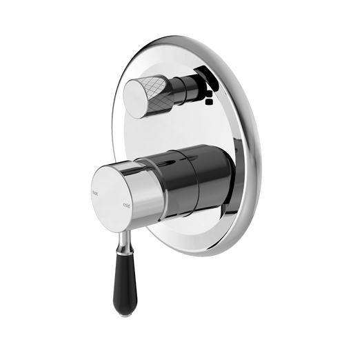 Nero York Shower Mixer With Diverter With Black Porcelain Lever - Chrome