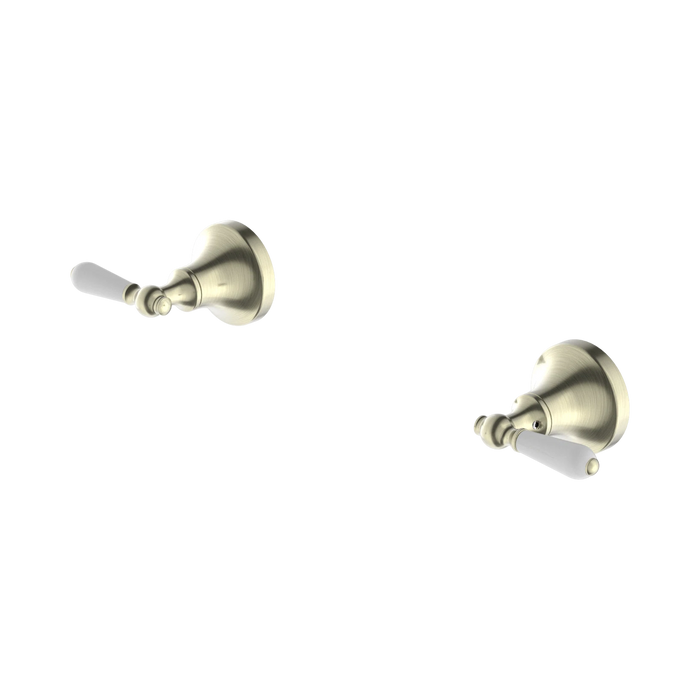 Nero York Wall Top Assemblies With White Porcelain Lever - Aged Brass